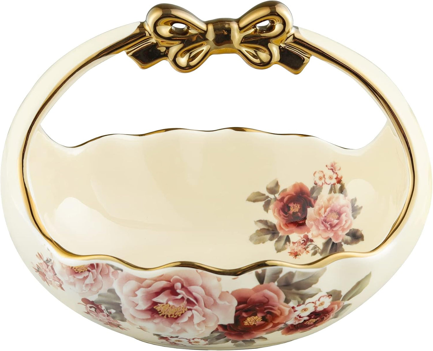 fanquare 3 Compartment Platter, Gold Porcelain Appetizer Serving Tray, Floral Ceramic Divided Serving Plate for Fruit, Candy, Nuts