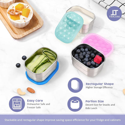 Tanjiae Small (1 CUP) Stainless Steel Snack Containers for Kids | Easy Open Leak Proof Food Containers with Silicone Lids - Perfect Metal Toddler Lunch Box for Daycare and School (8oz)