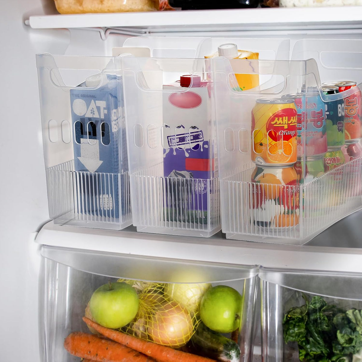 Peohud 3 Pack Freezer Organizer Bins with Wheels, Clear Plastic Pantry Storage Organizer with Handle, Tall Narrow Kitchen Organization Rolling Bins for Fridge, Cabinet, Bathroom, Under Sink, Office