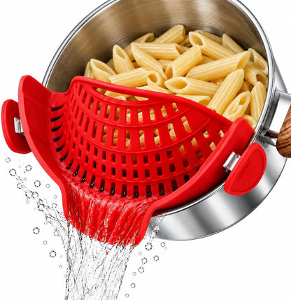 Clip On Pot Strainer for Pots, Pans & Bowls, Silicone Heat Resistant Food Grade Pot Colander, Pasta & Cooking Drainer, Hands-Free Kitchen Strainer with Universal Clip, Dishwasher Safe, Green