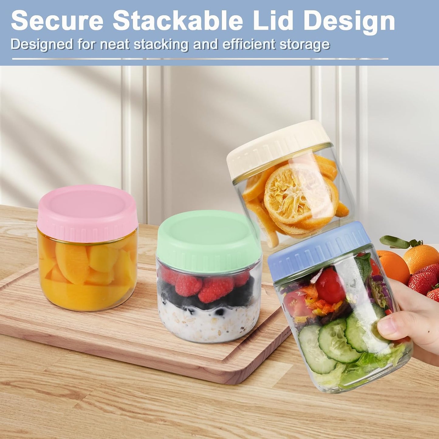 Overnight Oats Containers with Lids, 10oz Wide Mouth Mason Jars with Lids, 9 Pack Glass Jars with Airtight lid for Chia Pudding Yogurt Salad, Meal Prer Oatmeal Jars, Pink