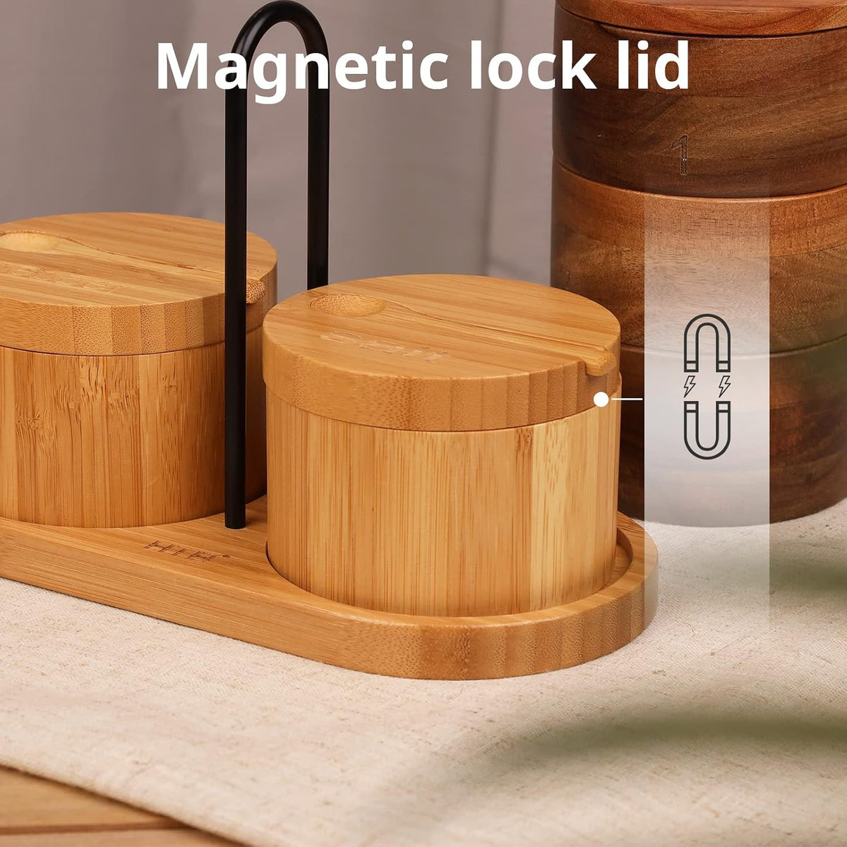 HTB Bamboo Salt Cellar with Mini Spoon and Magnetic Swivel Lid