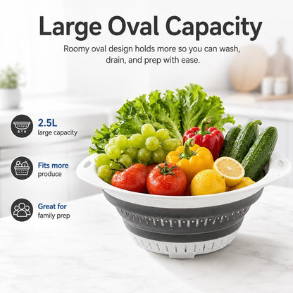 Collapsible Colander & Strainer, Space-Saving Silicone Basket, Round