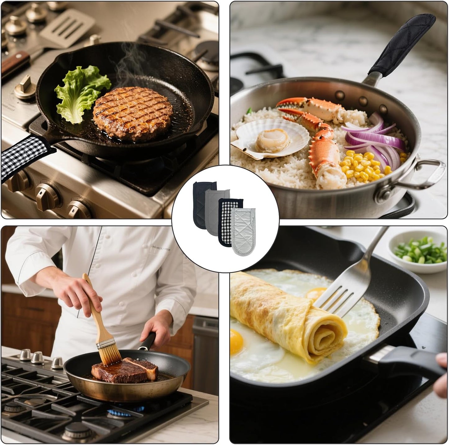 Cast Iron Handle Cover 4-Pack, Heat Resistant Non-Slip Iron Skillet Handle Sleeves, Suitable for Pan Grip for Kitchen, Baking and BBQ Cookware (Classic Styles)