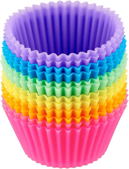 12-Pack Reusable Silicone Muffin Cups – Colorful Non-Stick Baking Liners for Cupcakes, Egg Bites & Air Fryers