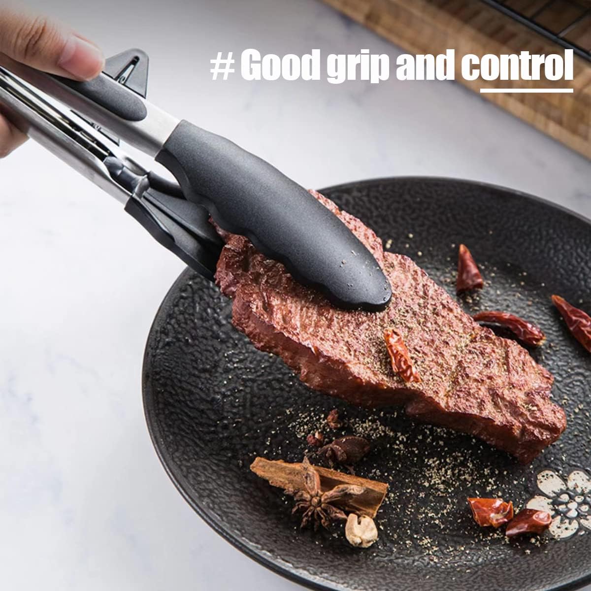 Silicone Tongs for Cooking, 3Pcs Stainless Steel Kitchen Tong with Silicone Tips, Heat Resistant Food Grade Small Serving Tong for BBQ Salad, Blue(7"+9"+12")