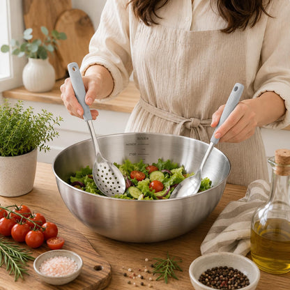 2-Piece Serving Spoons, 11-Inch, Solid & Slotted, Platinum Silicone