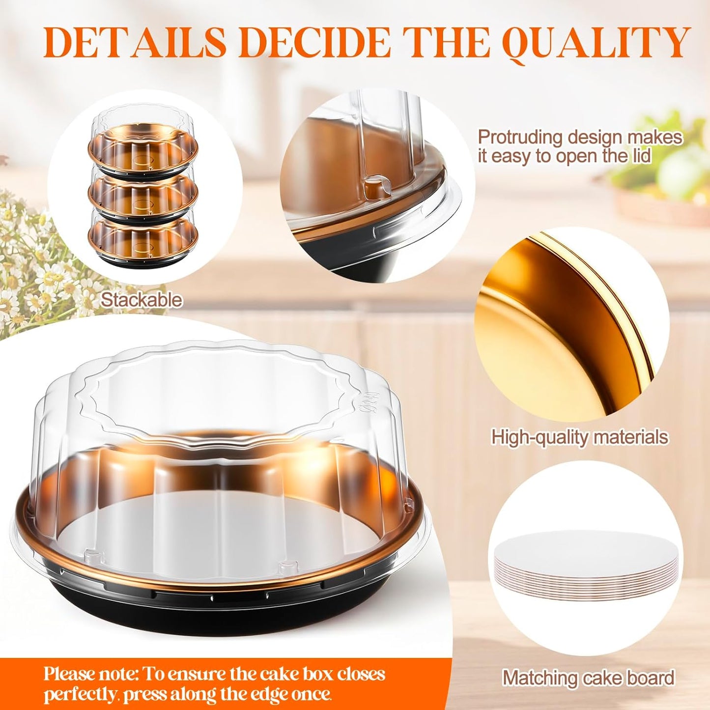 10 Pack 9in Round Cake Container and 10 Pack 8in Cake Boards, Disposable Pie Platters Pizza Carrier Boxes with Dome Lids and Cardboard Bases for Homemade and Party Supplies
