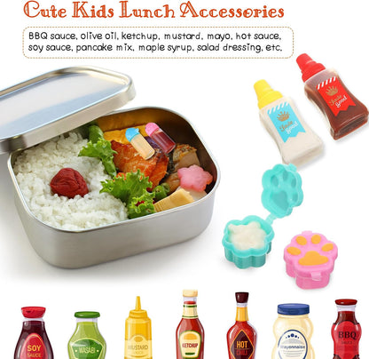 50 Pcs Kids Bento Box Accessories Including Food Picks Mini Condiment Bottles Ketchup Squeeze Bottles, Mini Soy Sauce Container with Funnel for Kids School Bento Camping Office Accessories (Animal)