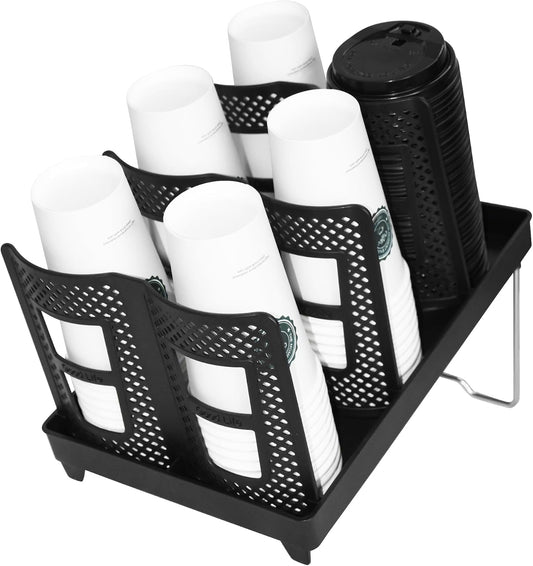 Coffee Cup Holder,Cup and Lid Dispenser with Stand,Disposable Cups Organizer,3 Slots,for Coffee Station,Bar,Office,Home,Restaurant,Breakroom,Countertop