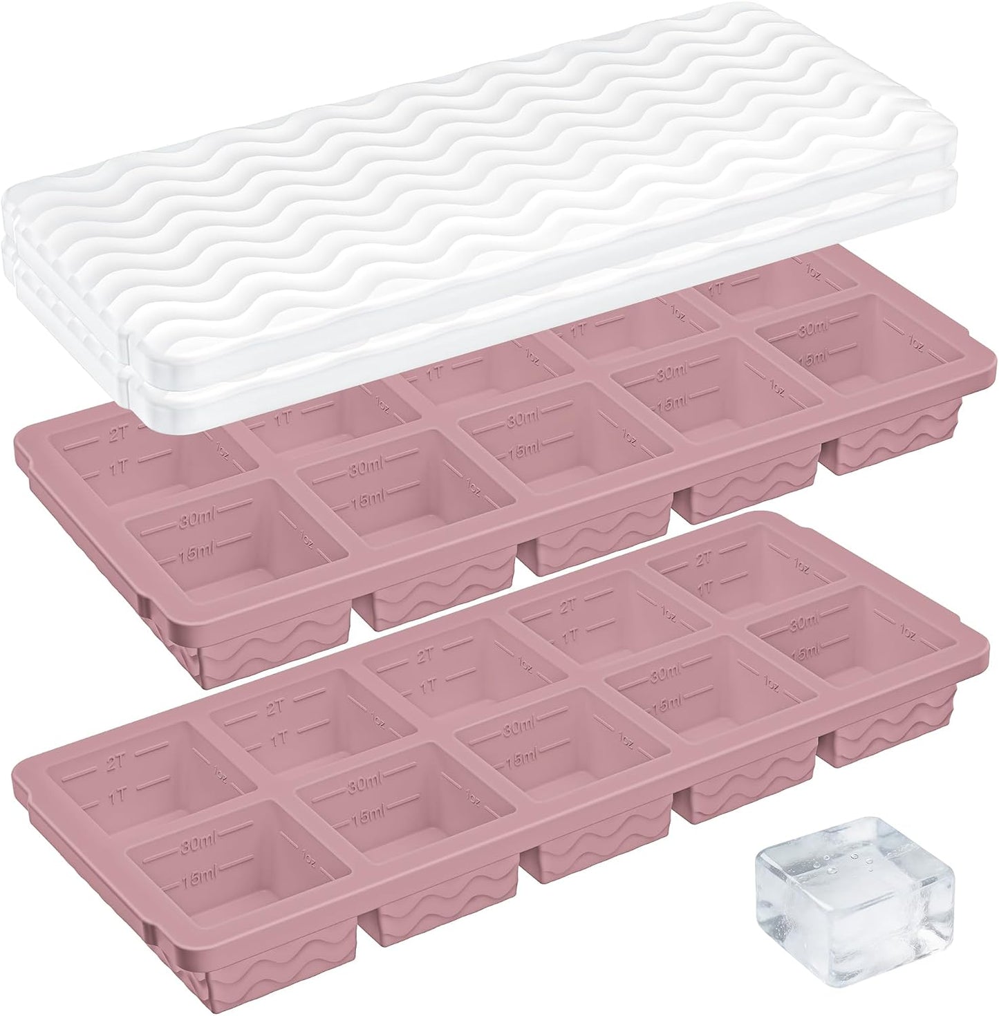 Silicone Freezer Trays with Lid for Soup, 1-Cup & 2-Cup Large Ice Cube Molds Food Storage Containers for Meal Prep, Freeze 500mL/250mL/125mL Portions – 2 Pack