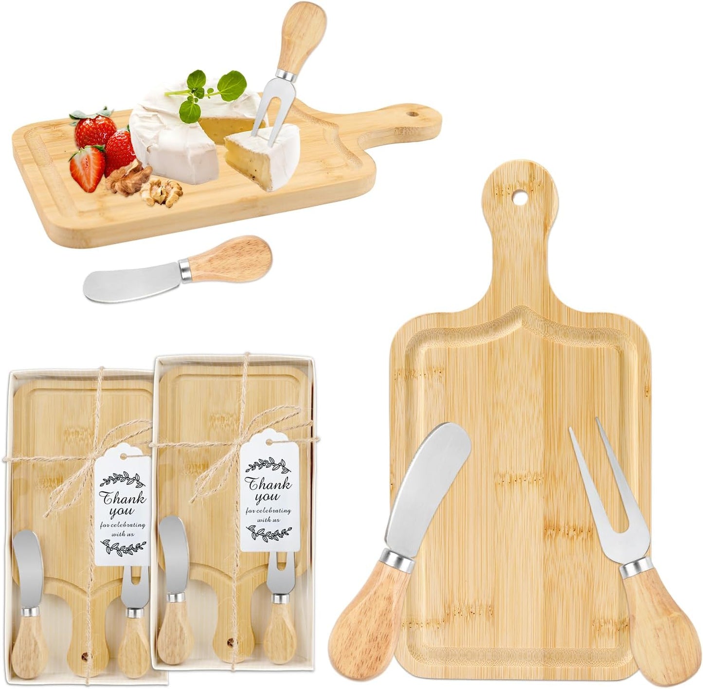 2 Sets Baby Shower Game Prizes for Winners, Bridal Shower Prizes for Guests, Cheese Board Gift Sets with Wood Mini Charcuterie Boards, Knives, Forks, Thank You Card & Gift Box