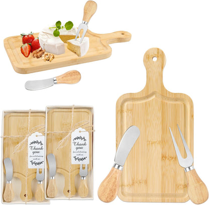 2 Sets Baby Shower Game Prizes for Winners, Bridal Shower Prizes for Guests, Cheese Board Gift Sets with Wood Mini Charcuterie Boards, Knives, Forks, Thank You Card & Gift Box