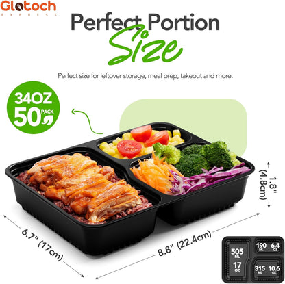 Glotoch 10-Pack Meal Prep Containers with Lids (20-Piece Set), 24 oz Reusable Food Storage Containers, Heavy-Duty Leakproof Bento Boxes, BPA-Free, Microwave/Freezer/Dishwasher Safe, Black