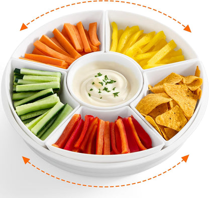 Lifewit Plastic Rotating Divided Serving Tray, Chips and Dip Serving Dish Bowl for Party Entertaining, 29 cm/11.5" Round Divided Platters, Lazy Susan Organizer for Fruit/Veggie/Snack/Candy/Taco/Cheese