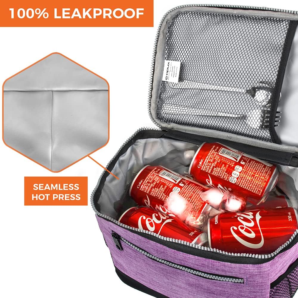opux Insulated Lunch Box Men Women, Lunch Bag for Work School, Leakproof Soft Cooler Tote Adult, Large Lunch Pail Kids Boys Girls, Picnic Beach Food Bag with Shoulder Strap, Purple Floral