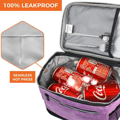 opux Insulated Lunch Box Men Women, Lunch Bag for Work School, Leakproof Soft Cooler Tote Adult, Large Lunch Pail Kids Boys Girls, Picnic Beach Food Bag with Shoulder Strap, Purple Floral