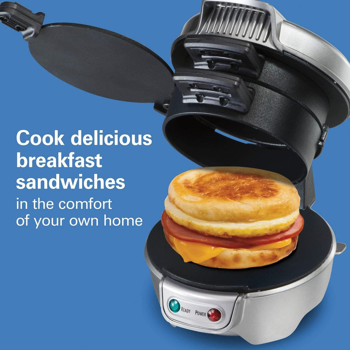 Hamilton Beach Breakfast Sandwich Maker with Egg Cooker Ring, Customize Ingredients, Perfect for English Muffins, Croissants, Mini Waffles, Perfect White Elephant Gifts, Mint (25482)