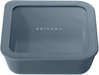 Ceramic Coated Glass Food Storage Container | No PTFE, PFOA, PFAS, and BPA | Reusable Non Toxic Meal Prep Container with Glass Lid | Easy To Store | 3 Cup Rectangle [Onyx]