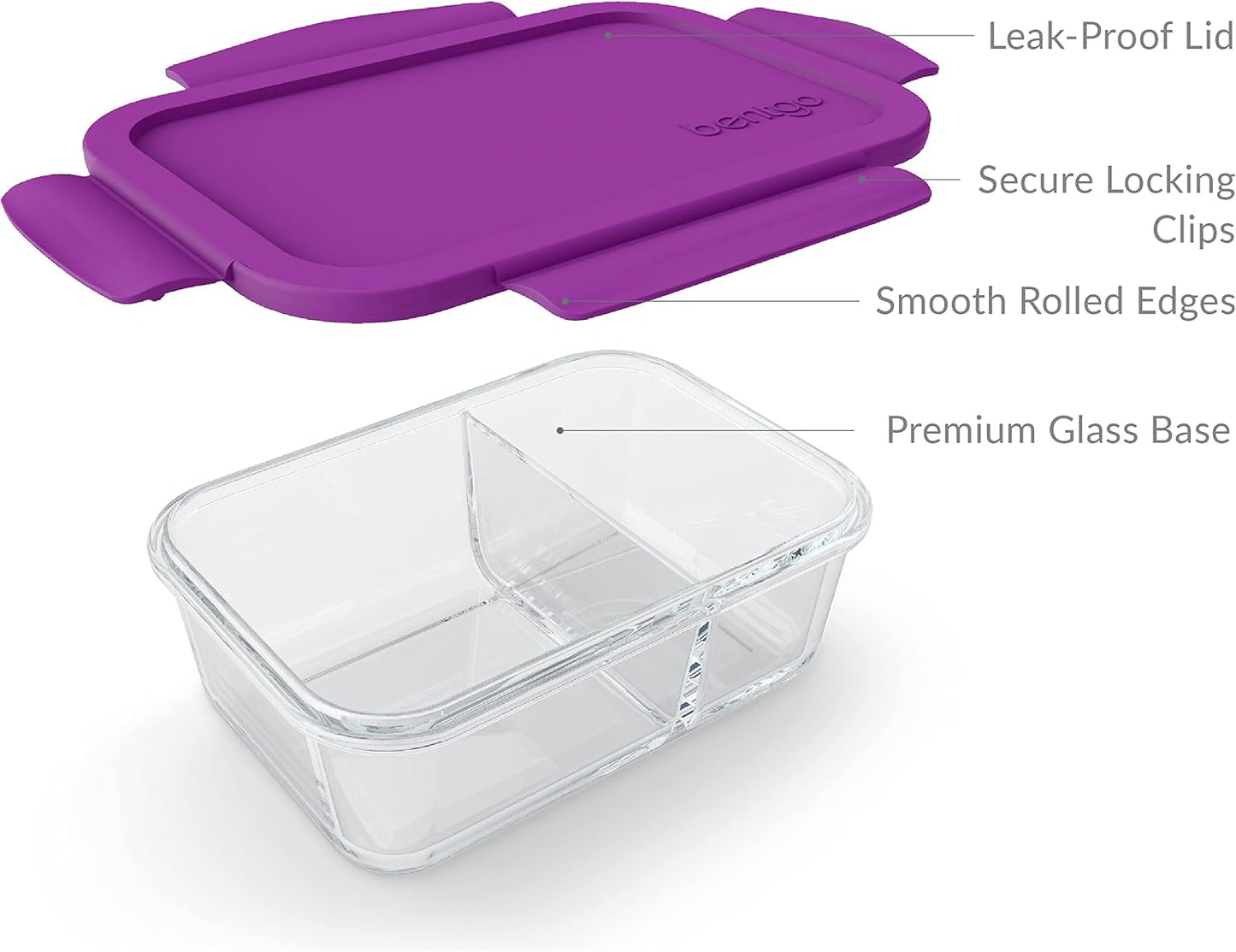 Bentgo® Glass Snack - Leak-Proof Bento-Style Snack Container with Airtight Lid and Divided 2-Compartment Design - 1.75 Cup Capacity for Meal Prepping, and Portion-Controlled Snacking (Gray)