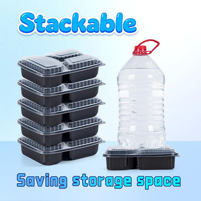 YANGRUI Meal Prep Container with Lid 40 Pack 34 oz - Reusable 4 Compartment Quad Seal Leak Defense Food Containers | BPA Free Flexible PP Plastic | Shrink Wrap Microwave & Dishwasher Safe Takeout Box