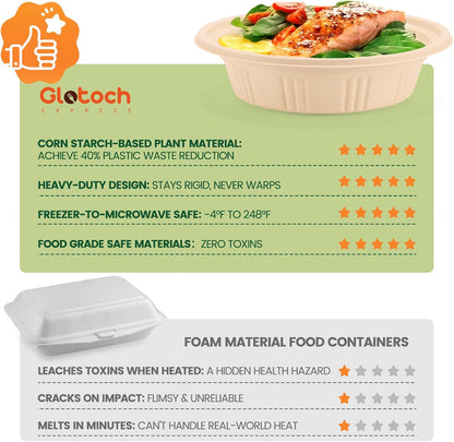 100 Piece (50 Pack) Meal Prep Containers Reusable - 2 Compartment 32 oz Cornstarch Snack Containers with Lids - Plastic Food Storage Salad Containers - To Go Lunch Box - Microwave & Freezer Safe
