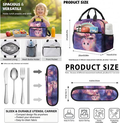Cute Capybara Pizza Backpack for Girls, 5 Pcs Boys School Bag Set for Kids, 17 Inch Backpacks Lunch Pencil Box Reusable Utensils Case Set for Middle Elementary School, 3rd Grade Backpack
