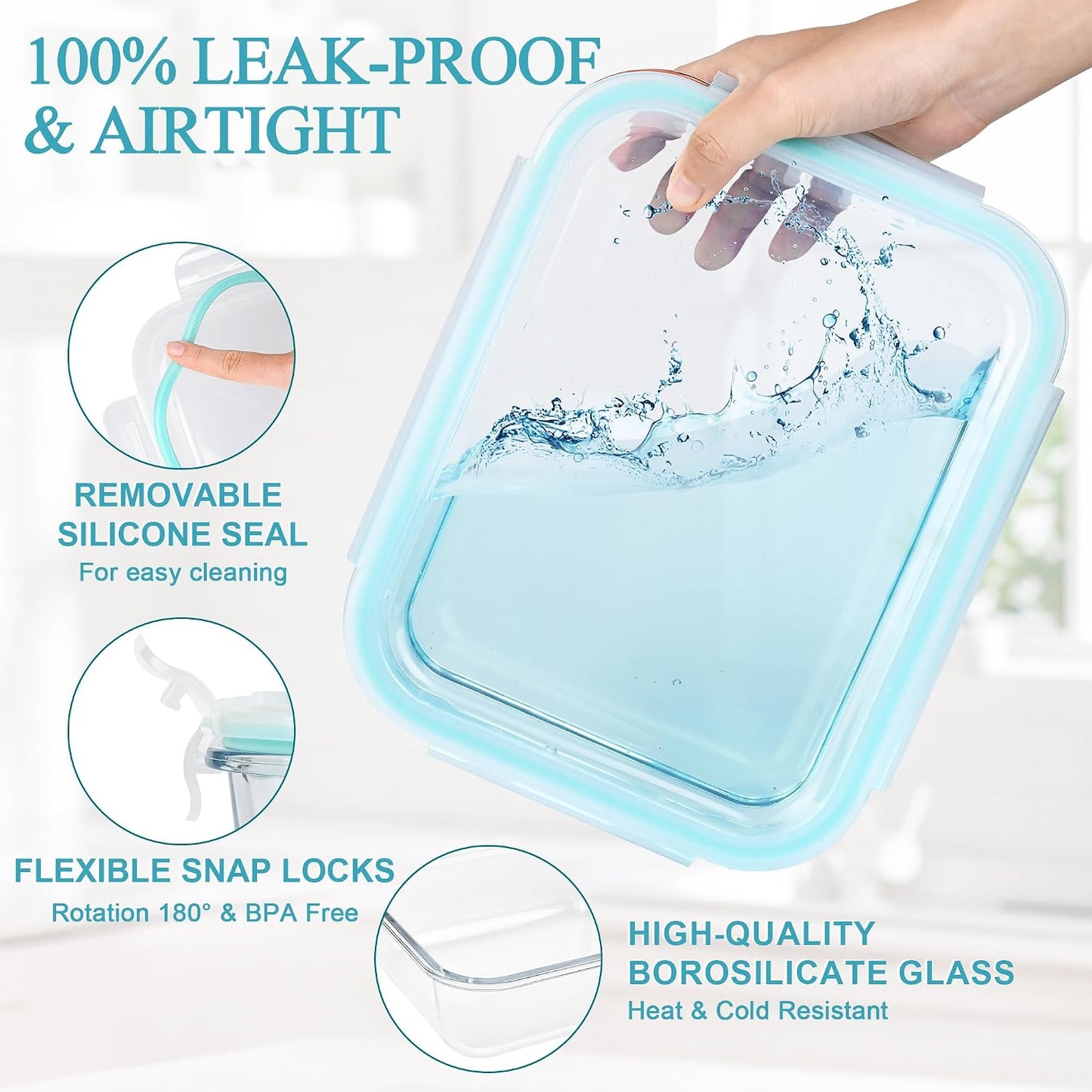 GEHE 4 Pack Large Glass Storage Containers with Airtight Lids, 78/52/36/22oz Glass Meal Prep Food Storage Containers for Baking, Storing, Leakproof, BPA Free, Microwave/Freezer/Dishwasher Safe