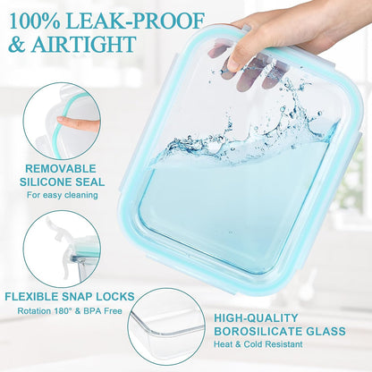 GEHE 4 Pack Large Glass Storage Containers with Airtight Lids, 78/52/36/22oz Glass Meal Prep Food Storage Containers for Baking, Storing, Leakproof, BPA Free, Microwave/Freezer/Dishwasher Safe