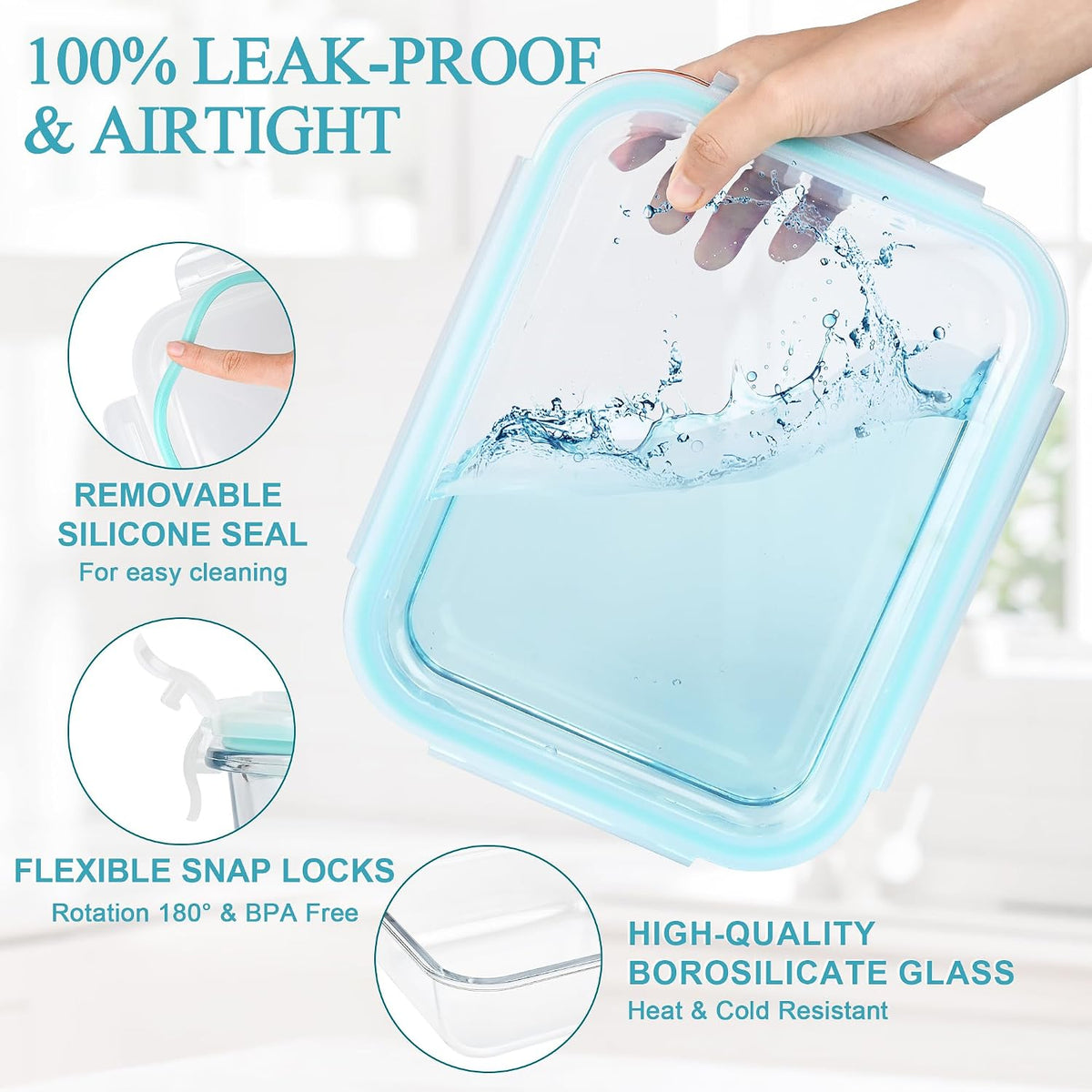 GEHE 4 Pack Large Glass Storage Containers with Airtight Lids, 78/52/36/22oz Glass Meal Prep Food Storage Containers for Baking, Storing, Leakproof, BPA Free, Microwave/Freezer/Dishwasher Safe