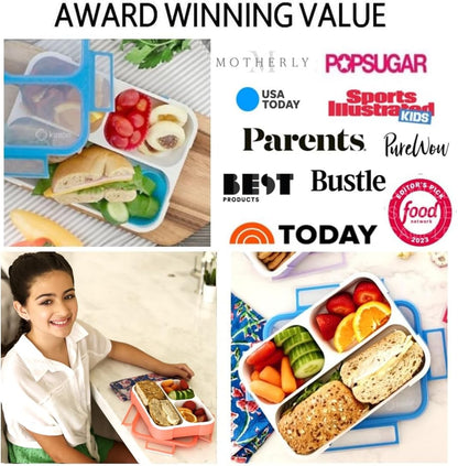 Bento Lunch Box Kids & Adults, Lunch and Snack Containers for Boys & Girls with 3 Compartments - School, Work Daycare, Meal Planning Portion Control Container, BPA-Free Boxes, Utensils, Blue 1 pack