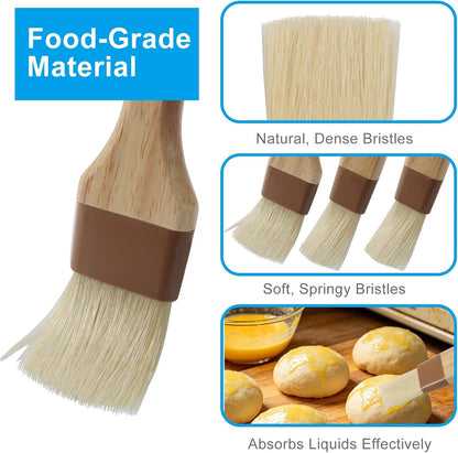 LALOFE Pastry Brush Natural Bristle Set, 1 & 1.5 Inch