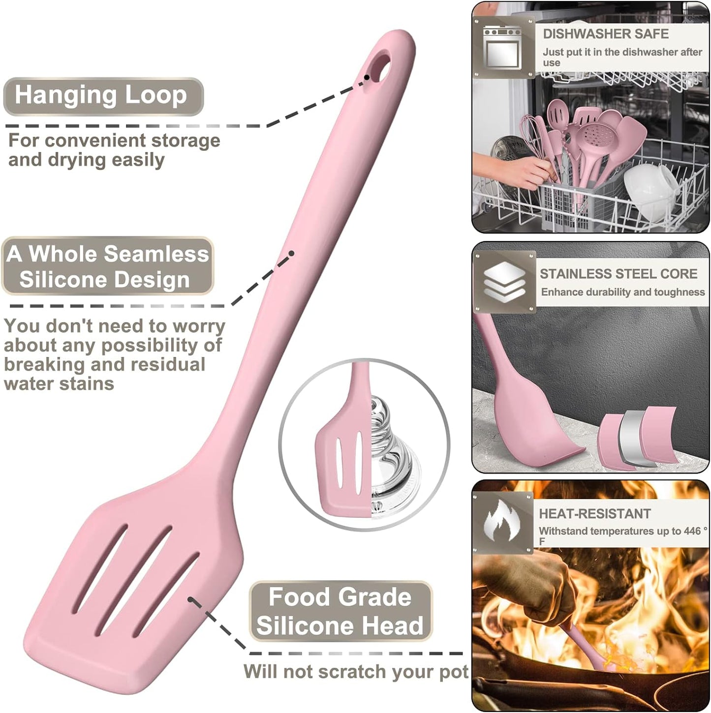Silicone Kitchen cooking Utensils Set, AIKKIL 43 Pcs Heat Resistant Khaki Cooking Utensils Set, Turner, Tongs, Spoon, Spatula, Kitchen Gadgets Tools Set For Nonstick Cookware(Dishwasher, BPA Free)