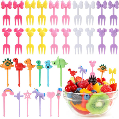 32Pcs Food Picks for Kids, Cute Cartoon Mickey Unicorn Dinosaur Fruit Food Picks for Picky Eaters,Reusable Toddler Food Pick, Mini Toothpick for Kids Lunch Accessories and Party Supply