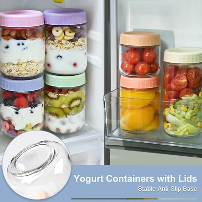Overnight Oats Containers with Lids, 10oz Wide Mouth Mason Jars with Lids, 9 Pack Glass Jars with Airtight lid for Chia Pudding Yogurt Salad, Meal Prer Oatmeal Jars, Pink