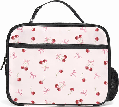 Large Lunch Box for Girls Insulated Lunch Bag with Water Bottle Holder Front Zipper Pocket Leakproof Waterproof Reusable Lunch Tote Bag for Work Picnic Camping Back to School (pink floral)
