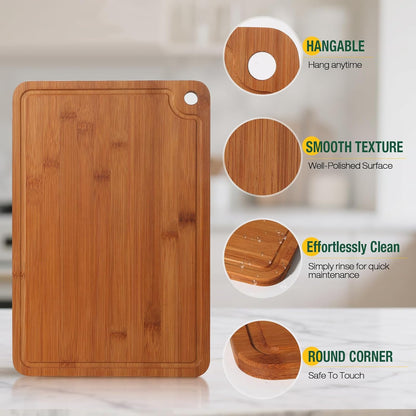 Deep-Carbonized Wood Cutting Board Set, HKKZYT 3 Pack Bamboo Chopping Boards for Kitchen with Side Handles, Charcuterie Board Juice Groove Knife-Friendly for Heavy Duty