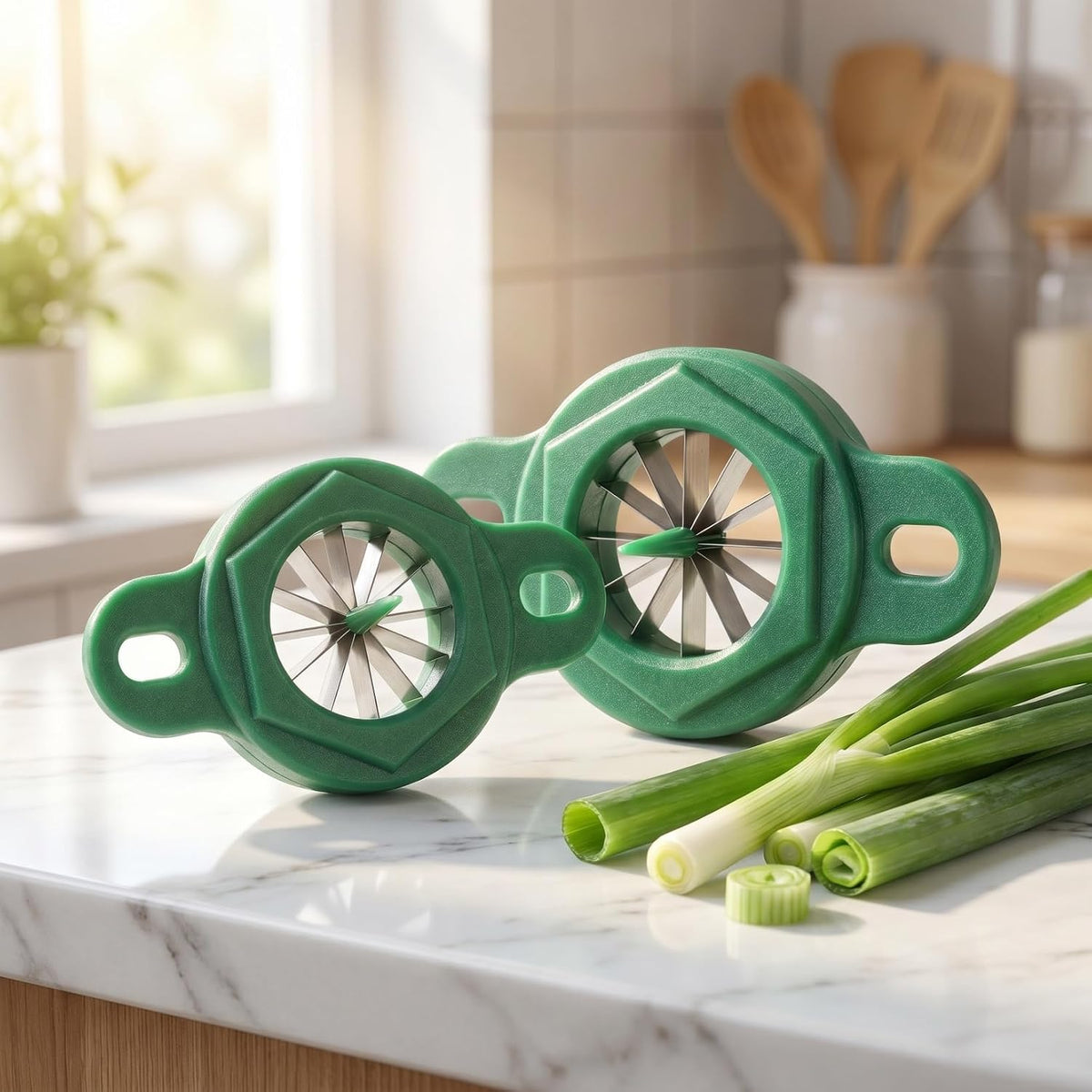 2-Pack Stainless Steel Scallion Shredder Onion Slicer and Chopper with Ergonomic Handle Portable Vegetable Cutter for Scallions Shallots Peppers Home Kitchen and Restaurant Use