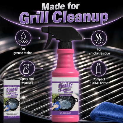 Fast-Acting Grill Cleaner Spray, Heavy Duty BBQ Degreaser for Burnt Food & Stubborn Grease, Powerful No-Scrub Oven & Kitchen Cleaner for Grills, Stovetops & Pans (1pcs)