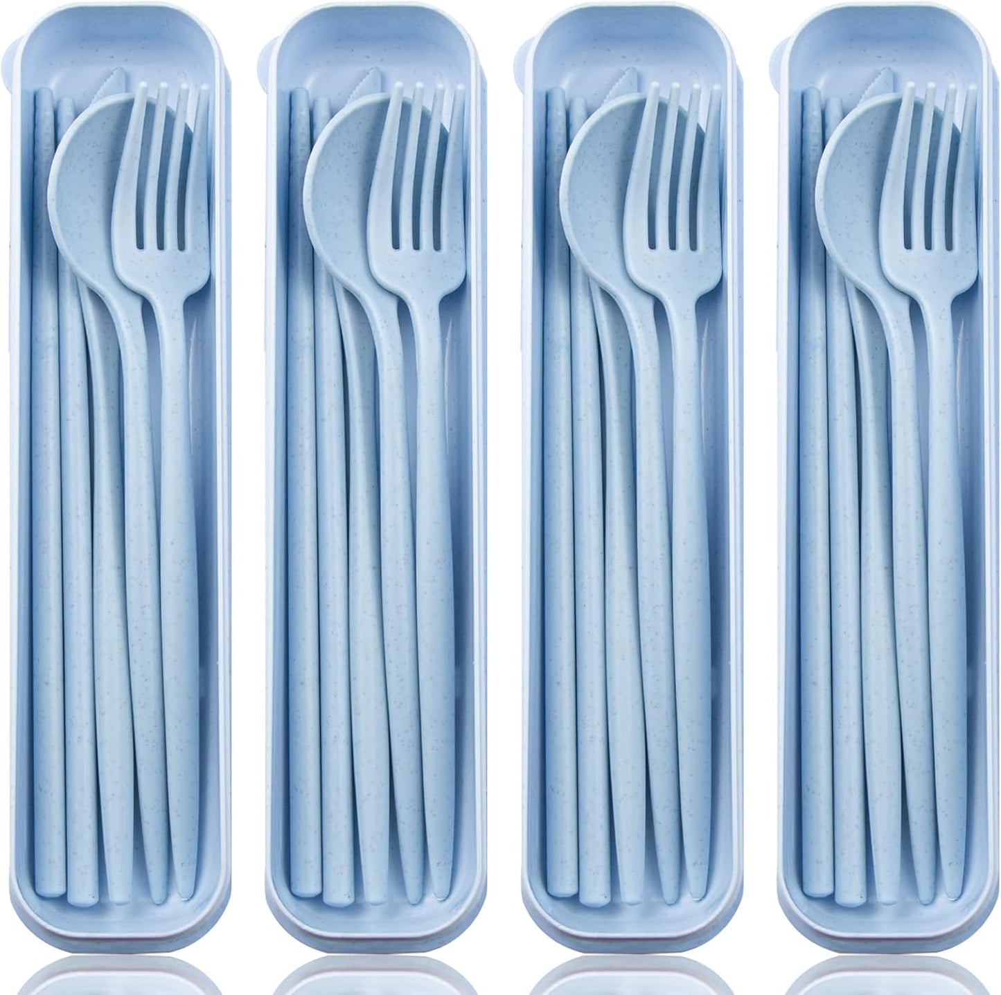 ELANE 4 Sets Reusable Travel Utensils Set with Case,Camping Cutlery Set Reusable Cutlery Set with Case,Utensil Sets for Lunch Picnic Daily Use Outdoor