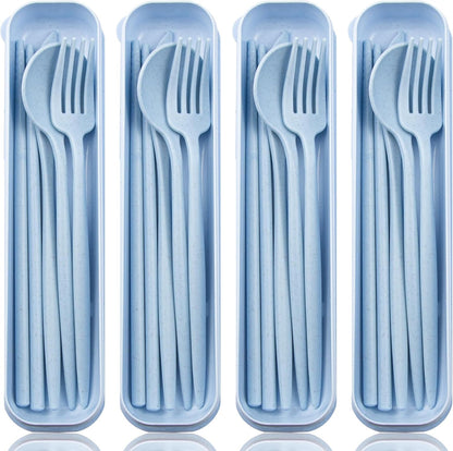 ELANE 4 Sets Reusable Travel Utensils Set with Case,Camping Cutlery Set Reusable Cutlery Set with Case,Utensil Sets for Lunch Picnic Daily Use Outdoor