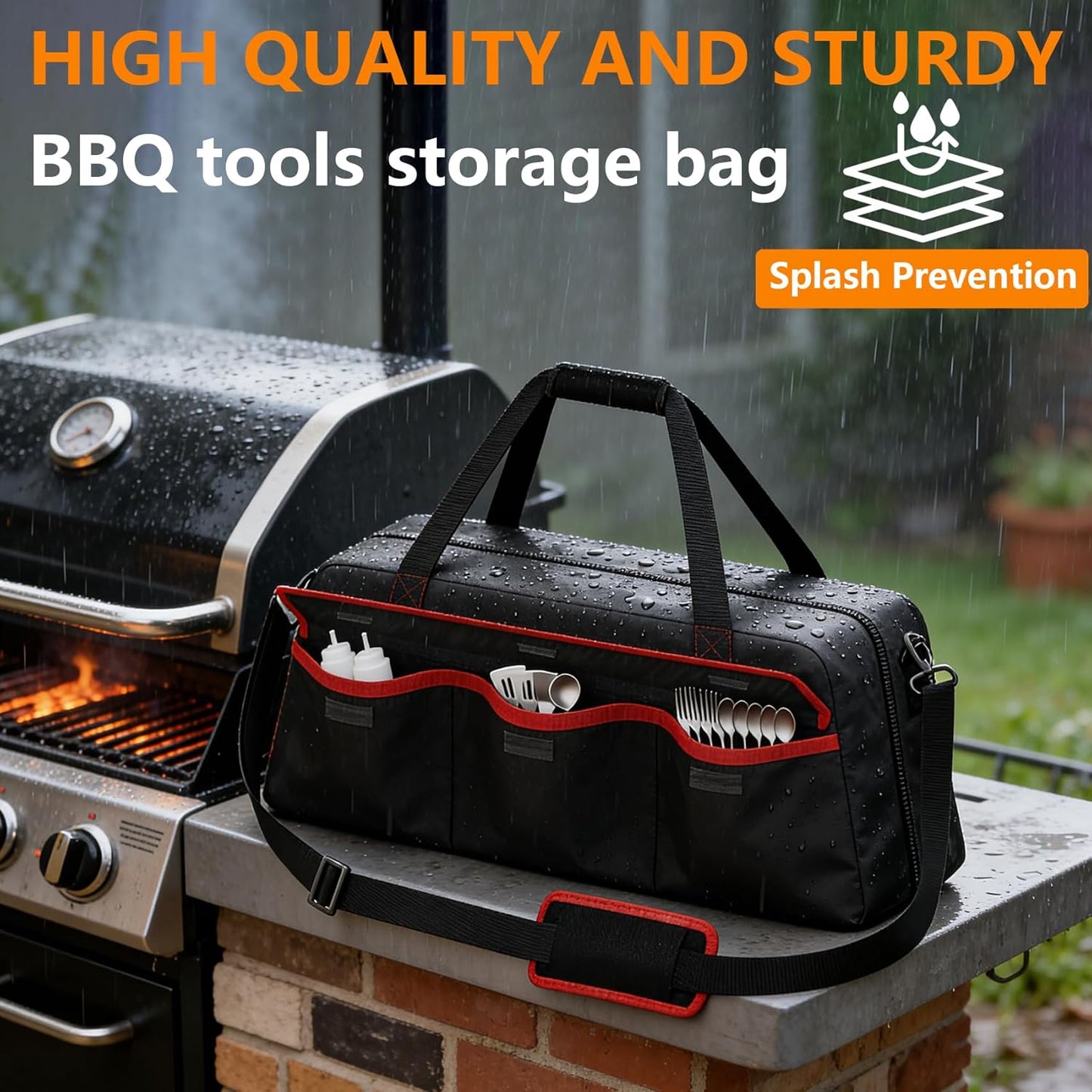 Grill Tool Storage Bag,Grill Utensil Storage Bag for Barbecue Tool up to 22",BBQ Utensil Storage Caddy with Pockets,Barbecue Utensil Case for Outdoor Grilling, Camping, Bag Only