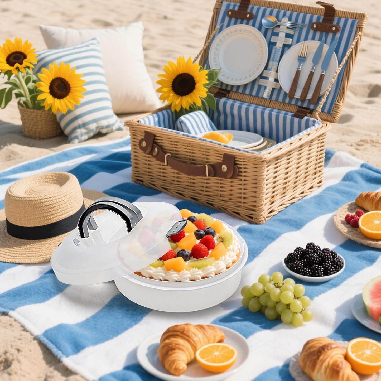 Lawei 12 Inch Round Dessert Carrier with Lid and Handle, 3-In-1 Portable Food Container for Pie, Cupcake, Cheesecake, Deviled Egg, Plastic Cake Transport Container Egg Holder for Picnics, Easter