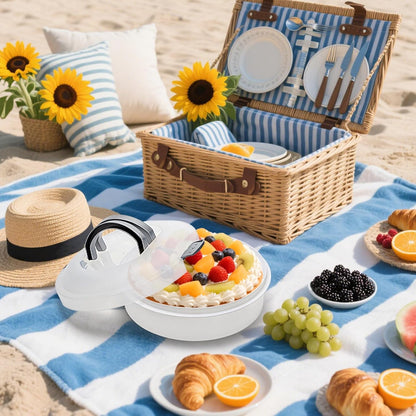 Lawei 12 Inch Round Dessert Carrier with Lid and Handle, 3-In-1 Portable Food Container for Pie, Cupcake, Cheesecake, Deviled Egg, Plastic Cake Transport Container Egg Holder for Picnics, Easter