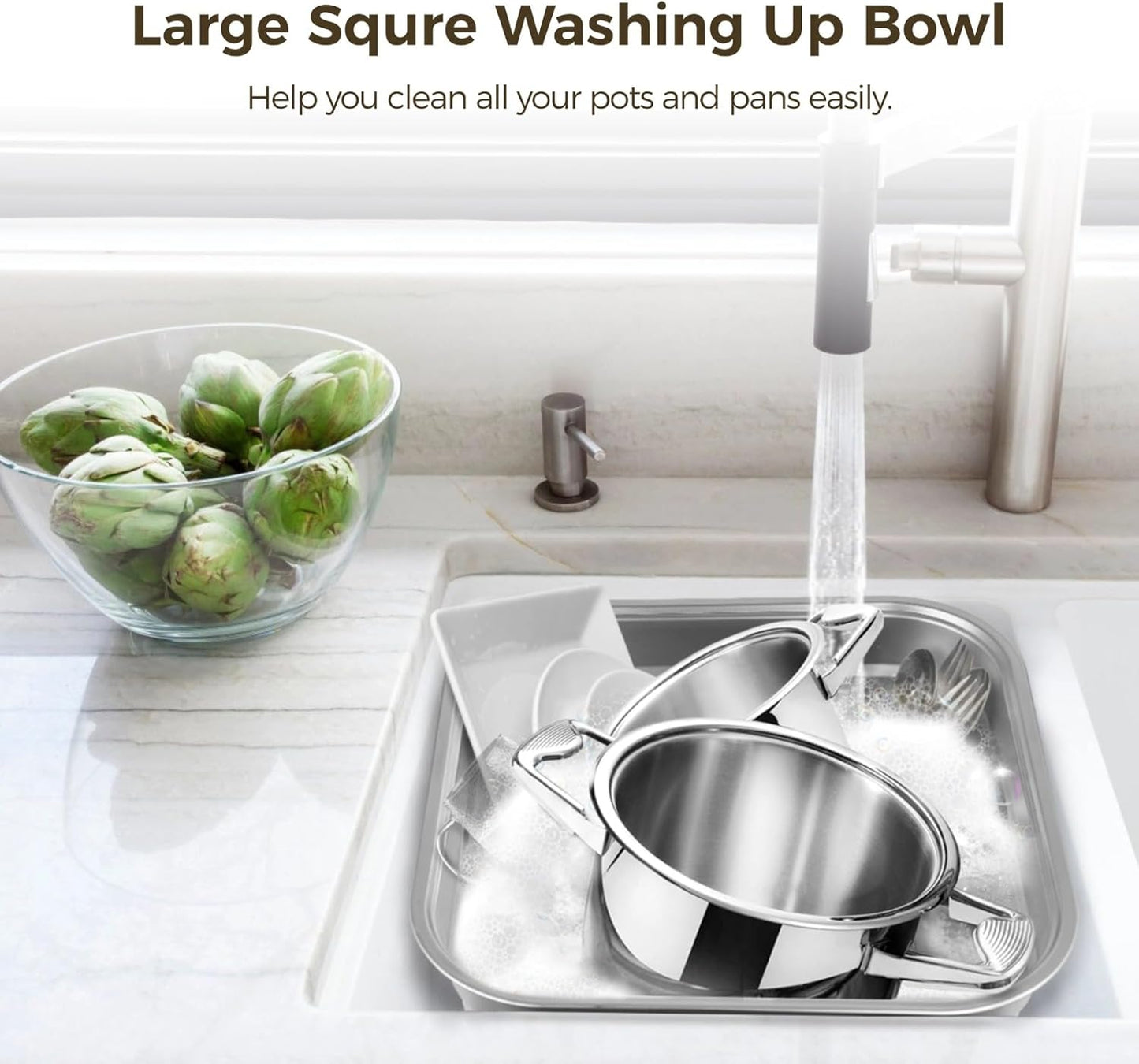 yeesport 2-in-1 Washing Up Bowl Set, Stainless Steel Dish Tub with Colander, Fruit Vegetable Washing Basin, Multi-purpose Bowl Kit for Washing and Draining Rice, Pasta, Food Strainer Mixing Bowl