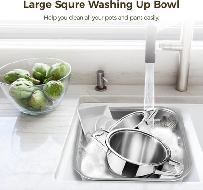 yeesport 2-in-1 Washing Up Bowl Set, Stainless Steel Dish Tub with Colander, Fruit Vegetable Washing Basin, Multi-purpose Bowl Kit for Washing and Draining Rice, Pasta, Food Strainer Mixing Bowl