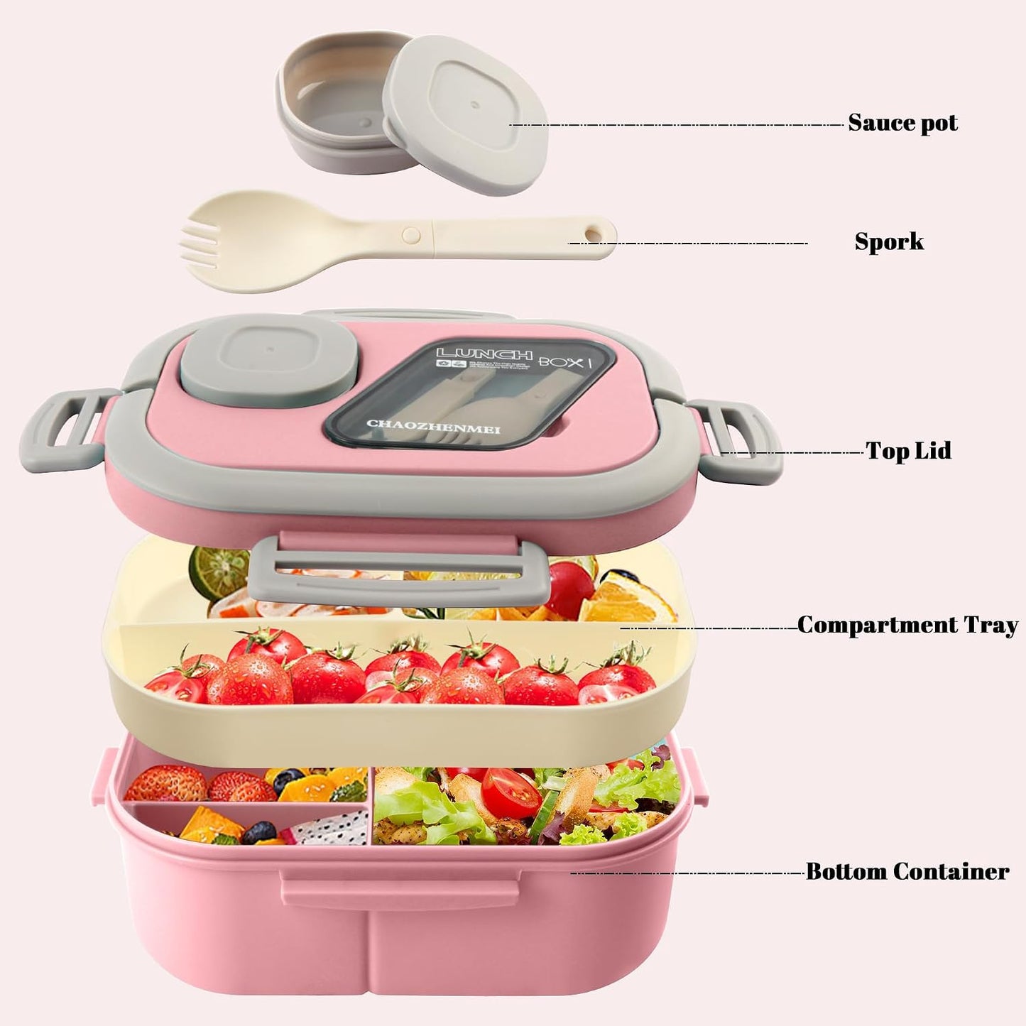 Adults Bento Lunch Box,Salad Container Large 43oz Salad Bowl, Bento-Style Tray for Toppings, 3oz Sauce Container for Dressings, and Built-In Reusable Fork (Green)