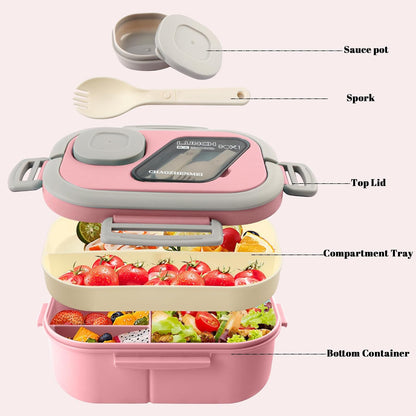 Adults Bento Lunch Box,Salad Container Large 43oz Salad Bowl, Bento-Style Tray for Toppings, 3oz Sauce Container for Dressings, and Built-In Reusable Fork (Green)