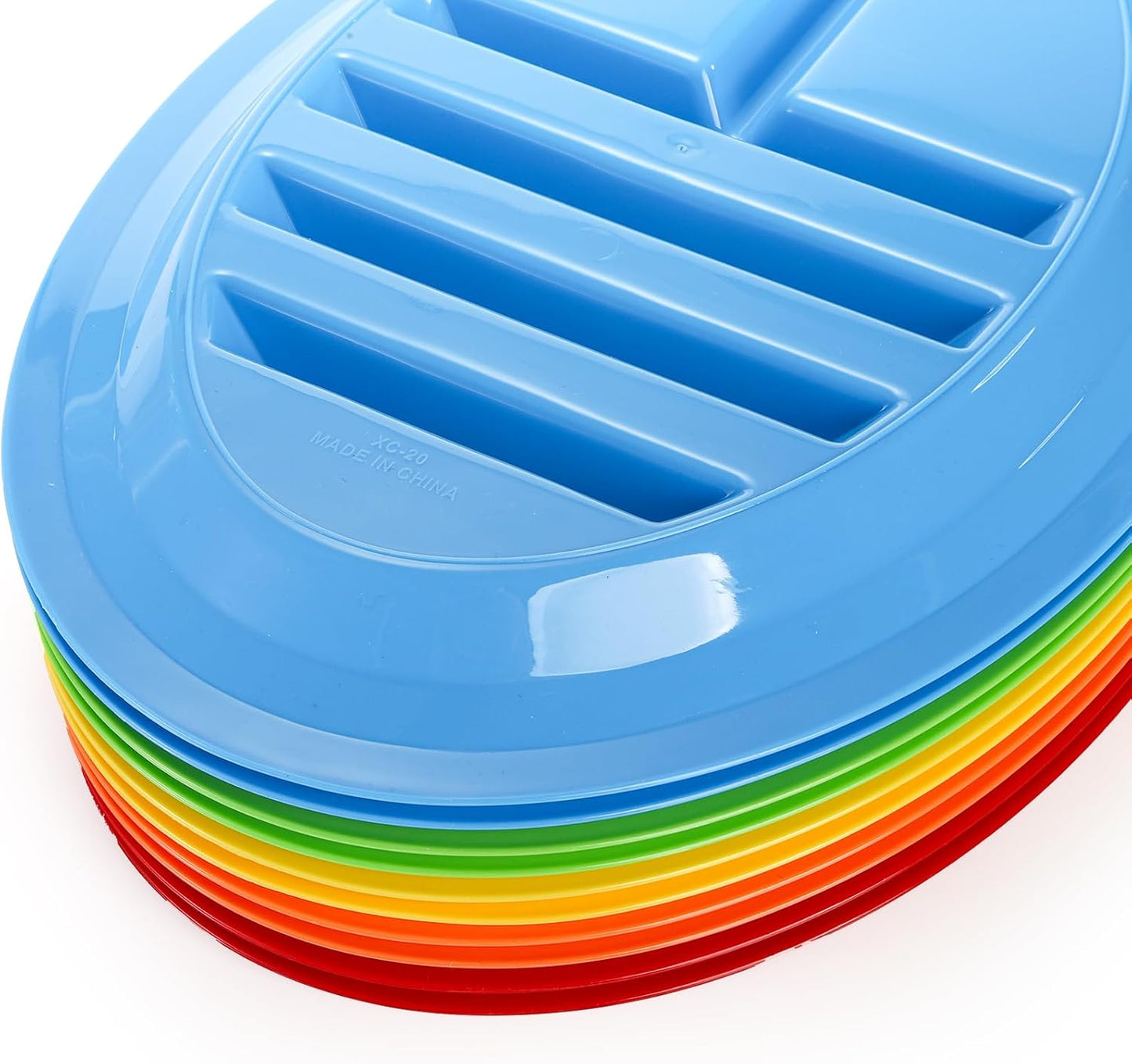 Bekith 10 Pack Plastic Taco Plates for Party, Large Taco Holder with 2 Dipping Areas, Stand Up Divider for 3 Tacos, BPA Free, Dishwasher Safe, Colorful