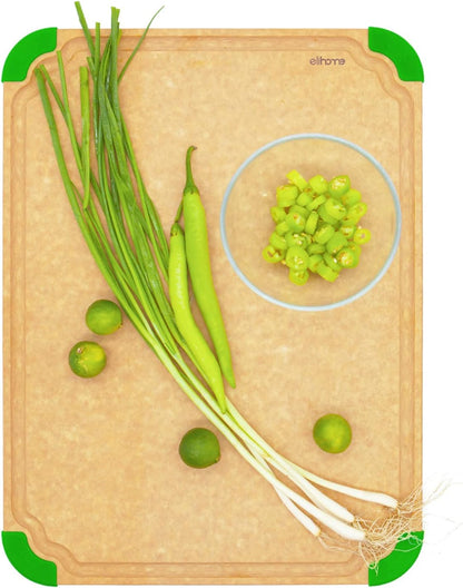 Elihome Premium Series 2-in-1 Kitchen Cutting Board Set, Non Slip Feet, Color Coded with Food Icon, Natural Wood Fiber, Dishwasher Safe, Eco-Friendly, Juice Grooves,Non Porous, BPA Free, Made in USA